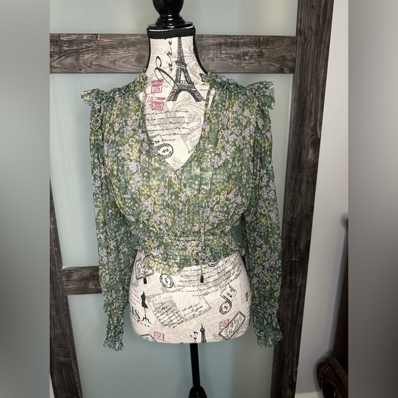 Free People Tops - Free People green Floral Blouse